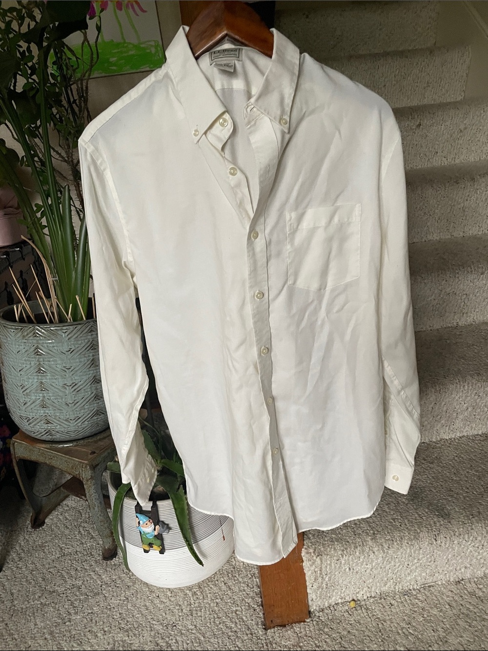 LL Bean Classic White Button-Down Wrinkle Resistant Men’s Shirt